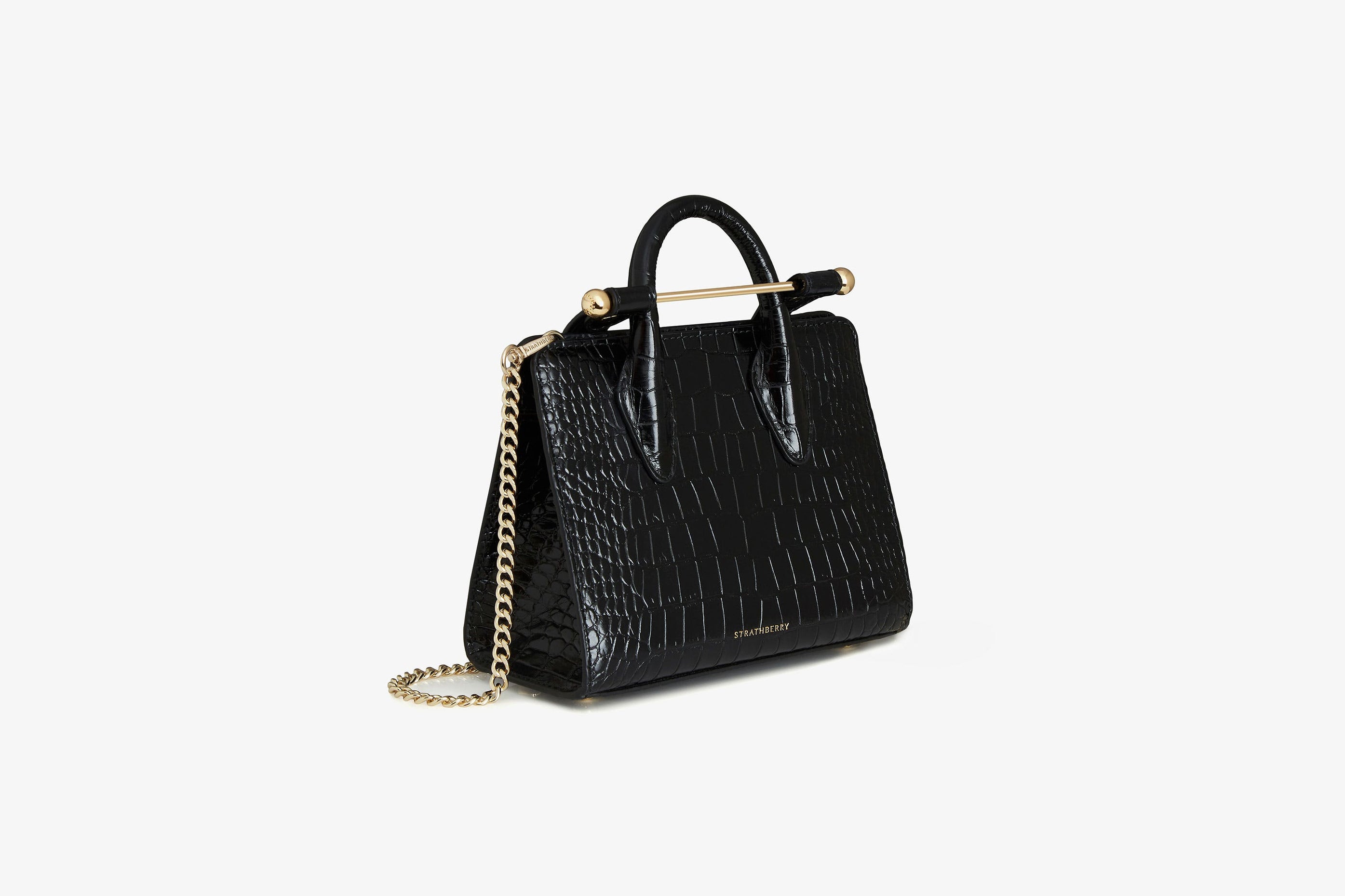 A view showcasing our The Strathberry Nano Tote - Croc-Embossed Leather Black