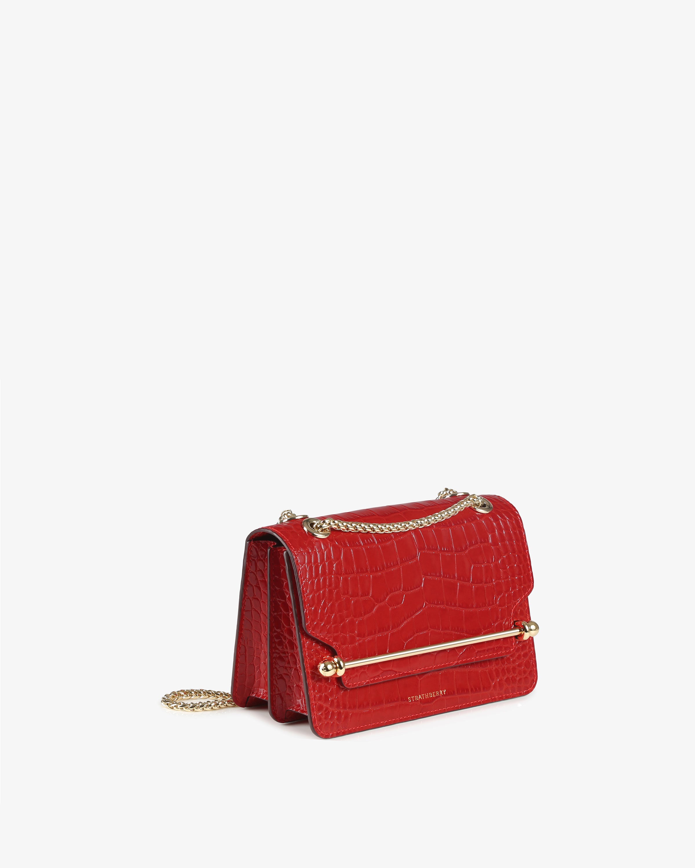 East/West Mini - Croc-Embossed Leather Ruby