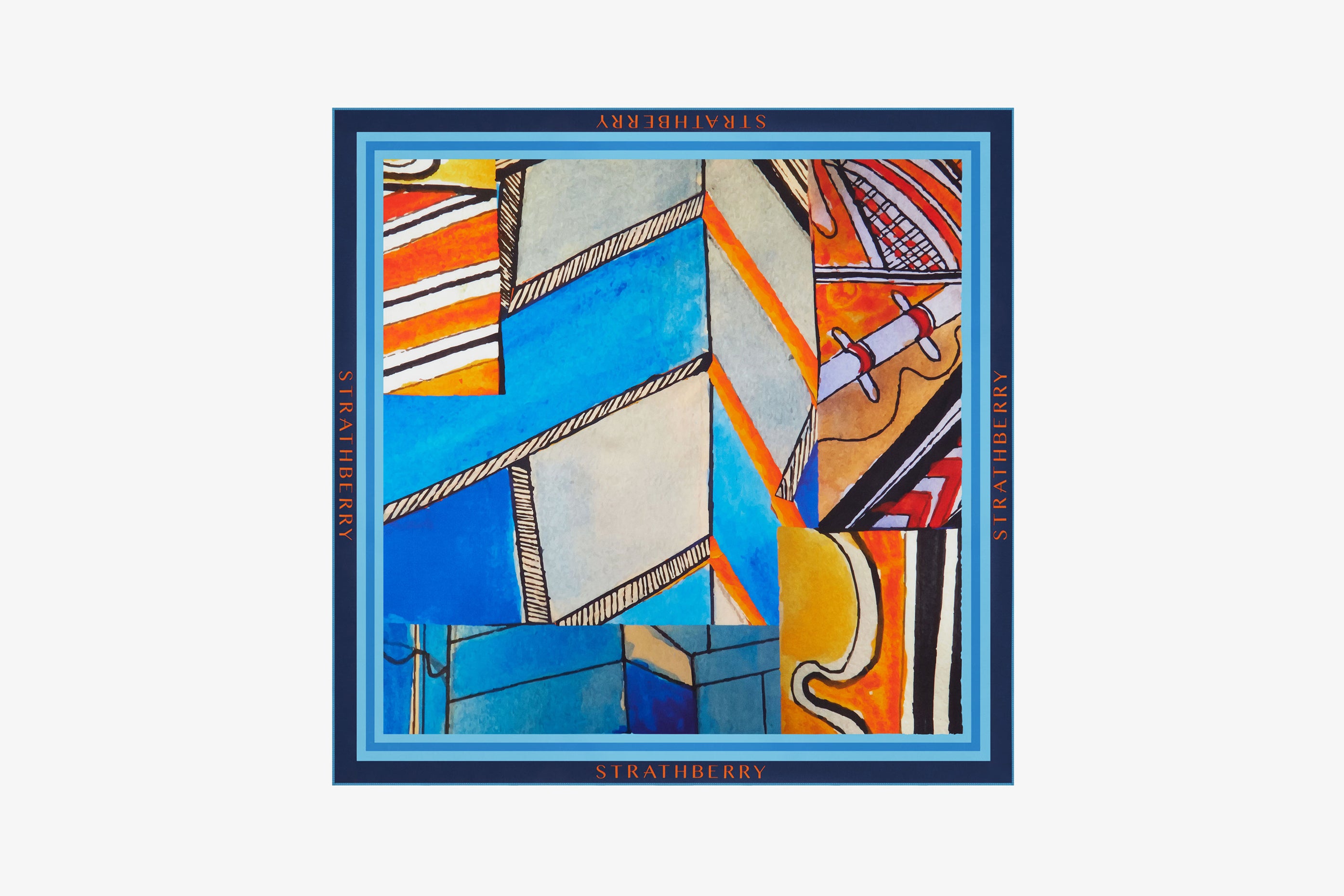 A view showcasing our Silk Square Scarf - ECA Abstract Blue