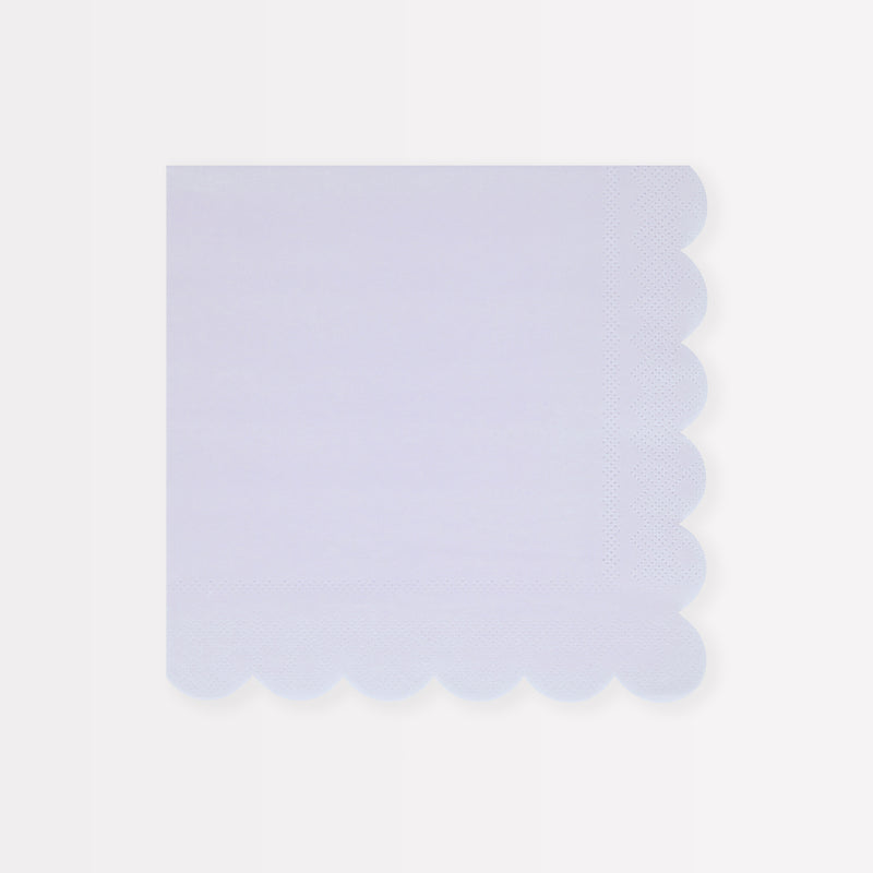 Our large party napkins, in a pastel purple shade, are perfect to add to your birthday party supplies. Image1