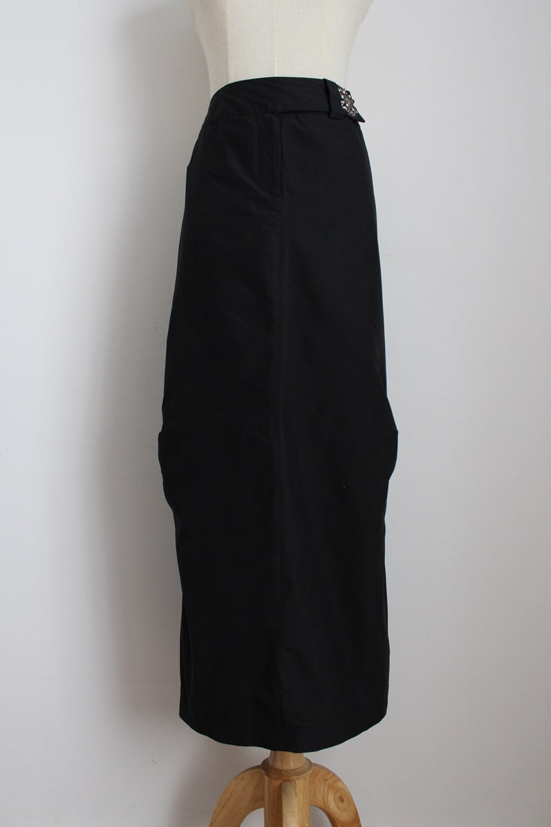 AIRFIELD BLACK RUCHED ZIP SIDE SKIRT - SIZE 14