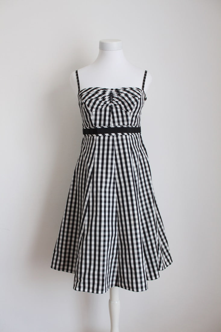 *KAREN MILLEN* DESIGNER BLACK WHITE GINGHAM DRESS - SIZE 8