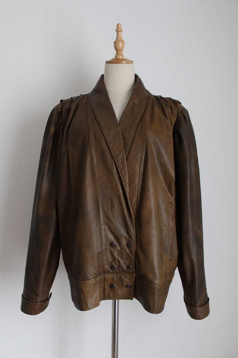 VINTAGE GENUINE LEATHER BOMBER JACKET - SIZE 12