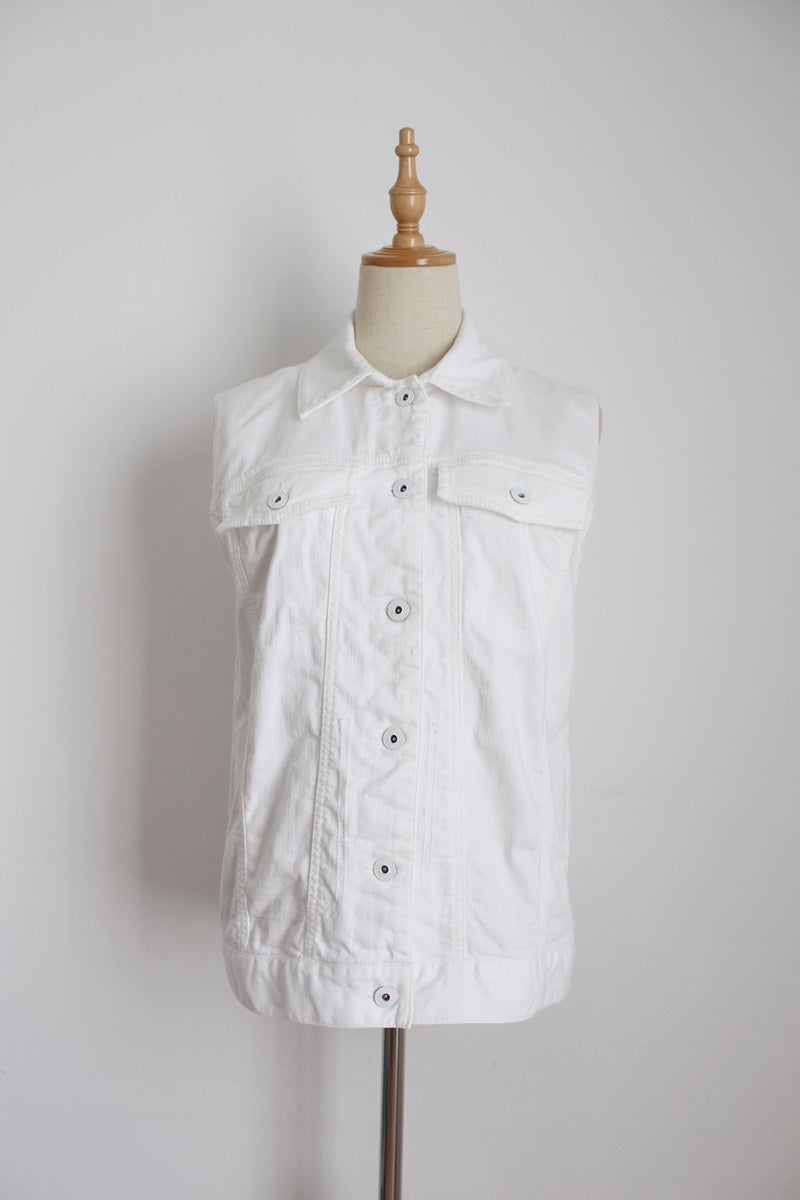 COUNTRY ROAD WHITE DENIM WAISTCOAT - SIZE S