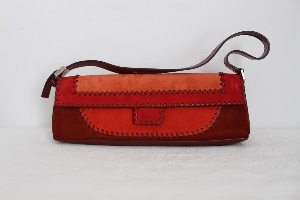 SALVATORE FERRAGAMO RED SUEDE LEATHER HANDBAG