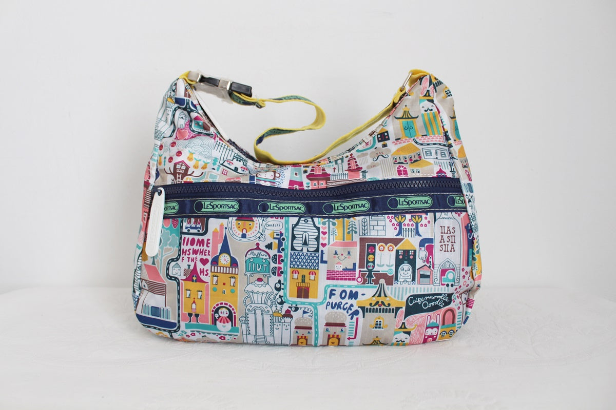 NEW LESPORTSAC PRINTED CANVAS HOBO BAG