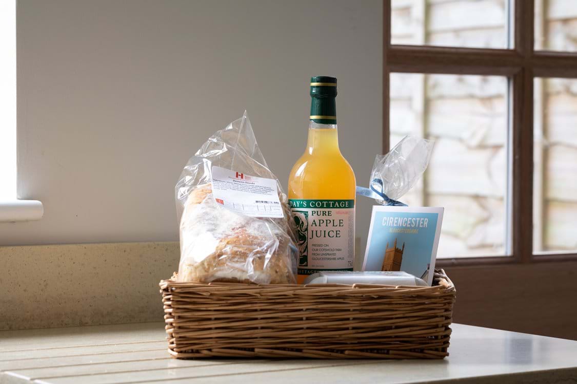 Cotswold holiday let welcome pack food and card