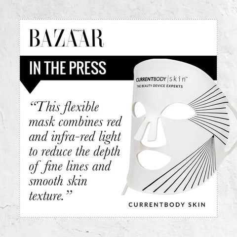 This flexible mask combines red and infra-red light to reduce the depth of fine lines and smooth skin texture - quote from Bazaar