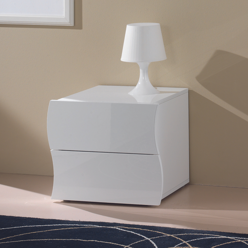 Onda Modern Glossy White Nightstand with Two Spacious Drawers