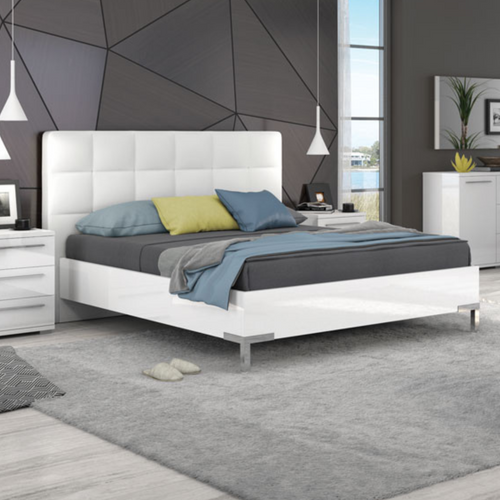 Piano Platform Bed  - Queen Size with Geometric Headboard and High-Gloss Finish