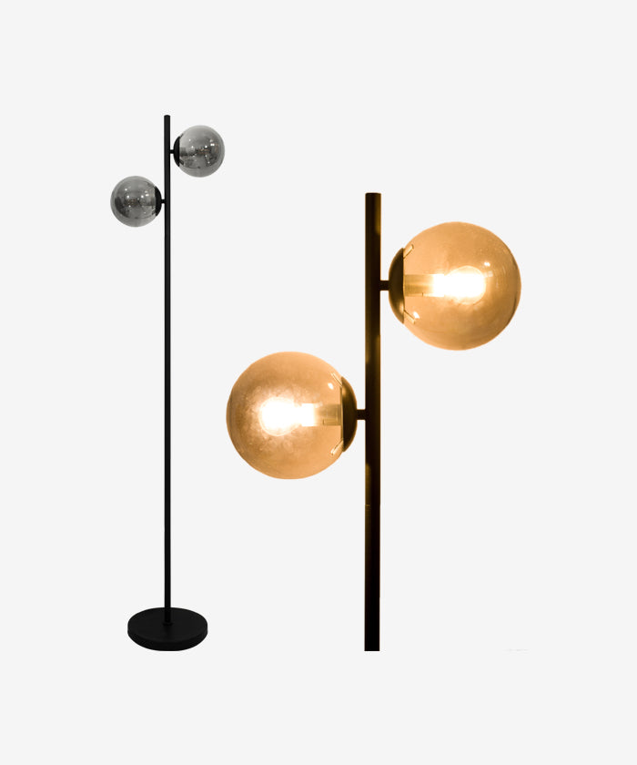 62.5" Mid-Century Modern Tree Floor Lamp with 2 Glass Globes - Black