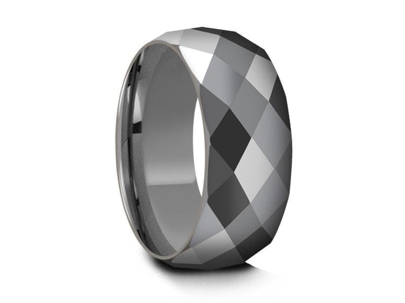 8MM HIGH POLISH GRAY GUNMETAL Tungsten Wedding BAND FACETED AND