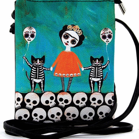 Skeleton Girl With Cats Bag
