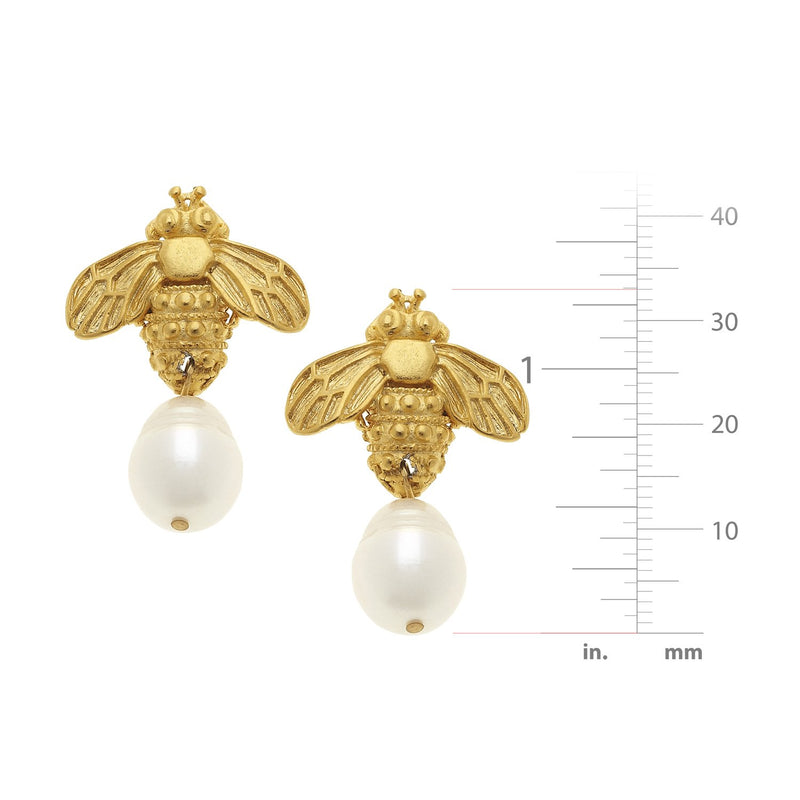 bee earrings with drop pearls