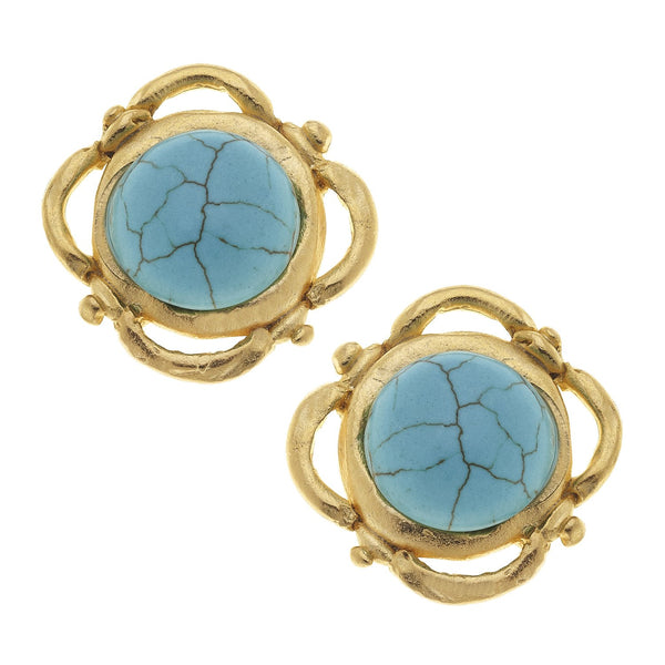 Susan Shaw Scroll Cab & Turquoise Stud Earrings - Susan Shaw Jewelry