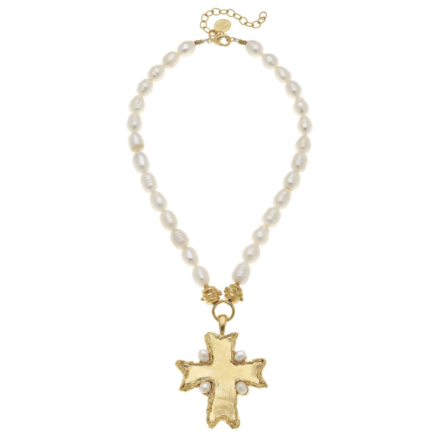 Susan Shaw Pearl Necklace Flare Cross 