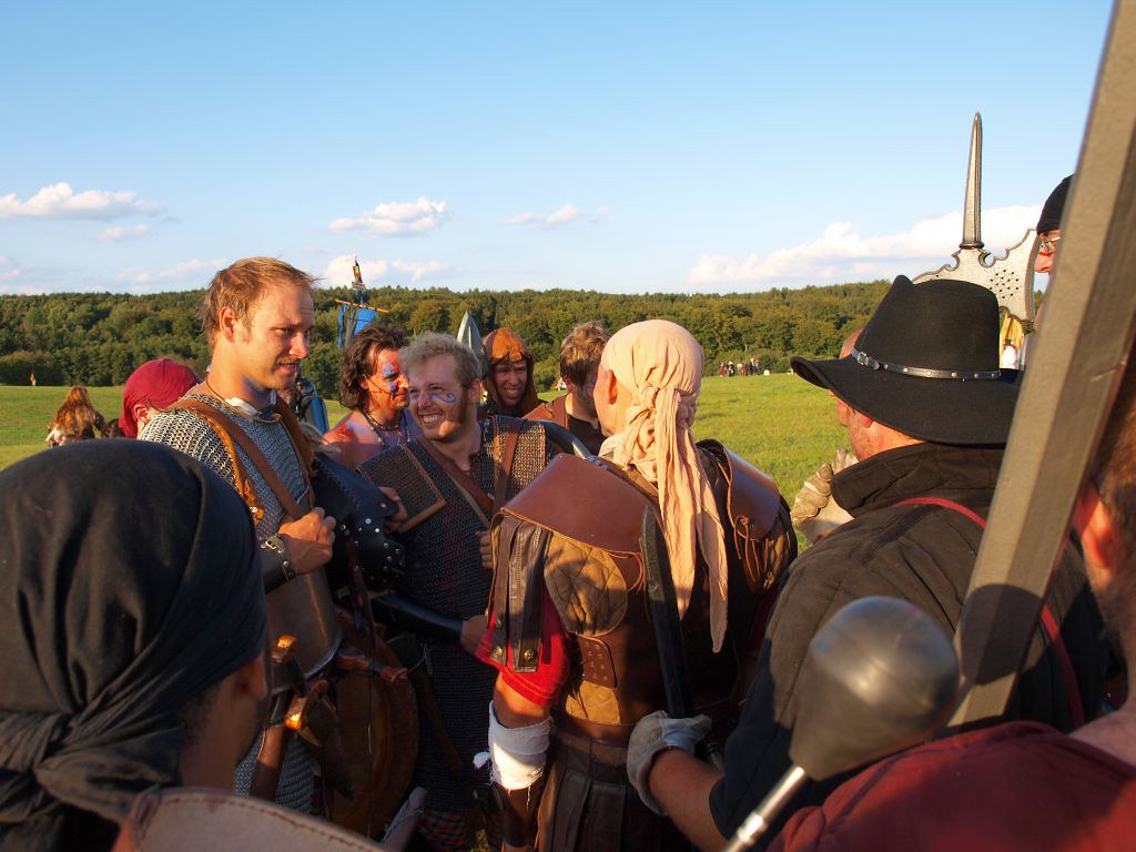 Two different factions talking during a LARP event 