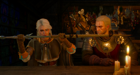 Ciri receiving Zirael as a gift from Geralt cutscene