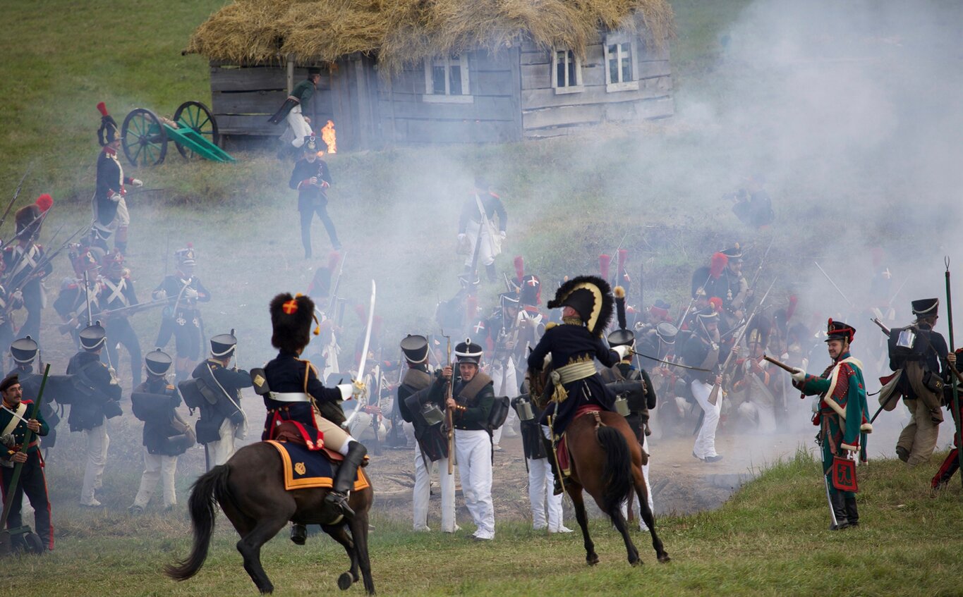 Historical reenactment of the Waterloo battle