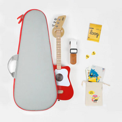 red electric toy guitar with accessories