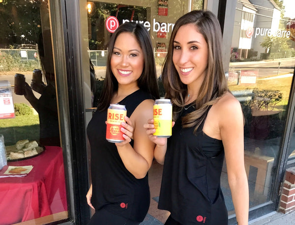 RISE Brewing Co. nitro cold brew coffee in a can fuels exercise at Pure Barre