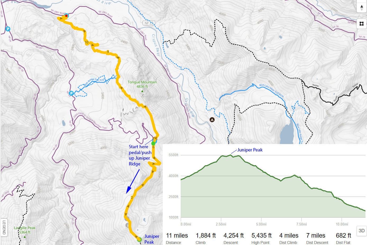 Juniper Peak to Tongue Mountain Trail mountain bike route