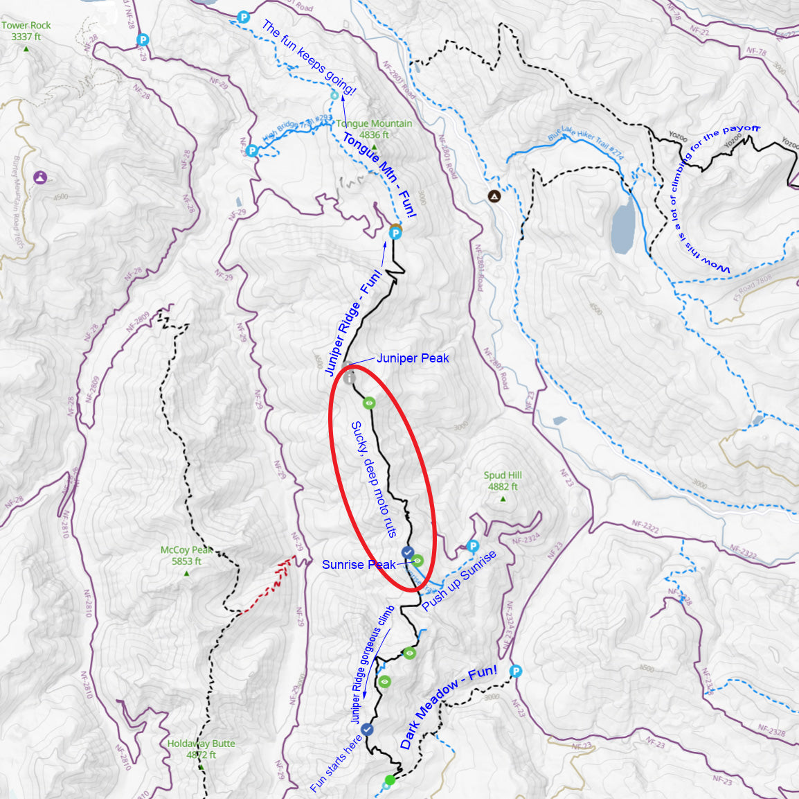 Mountain bike map of Juniper Ridge in the Gifford Pinchot National Forest by Abit Gear