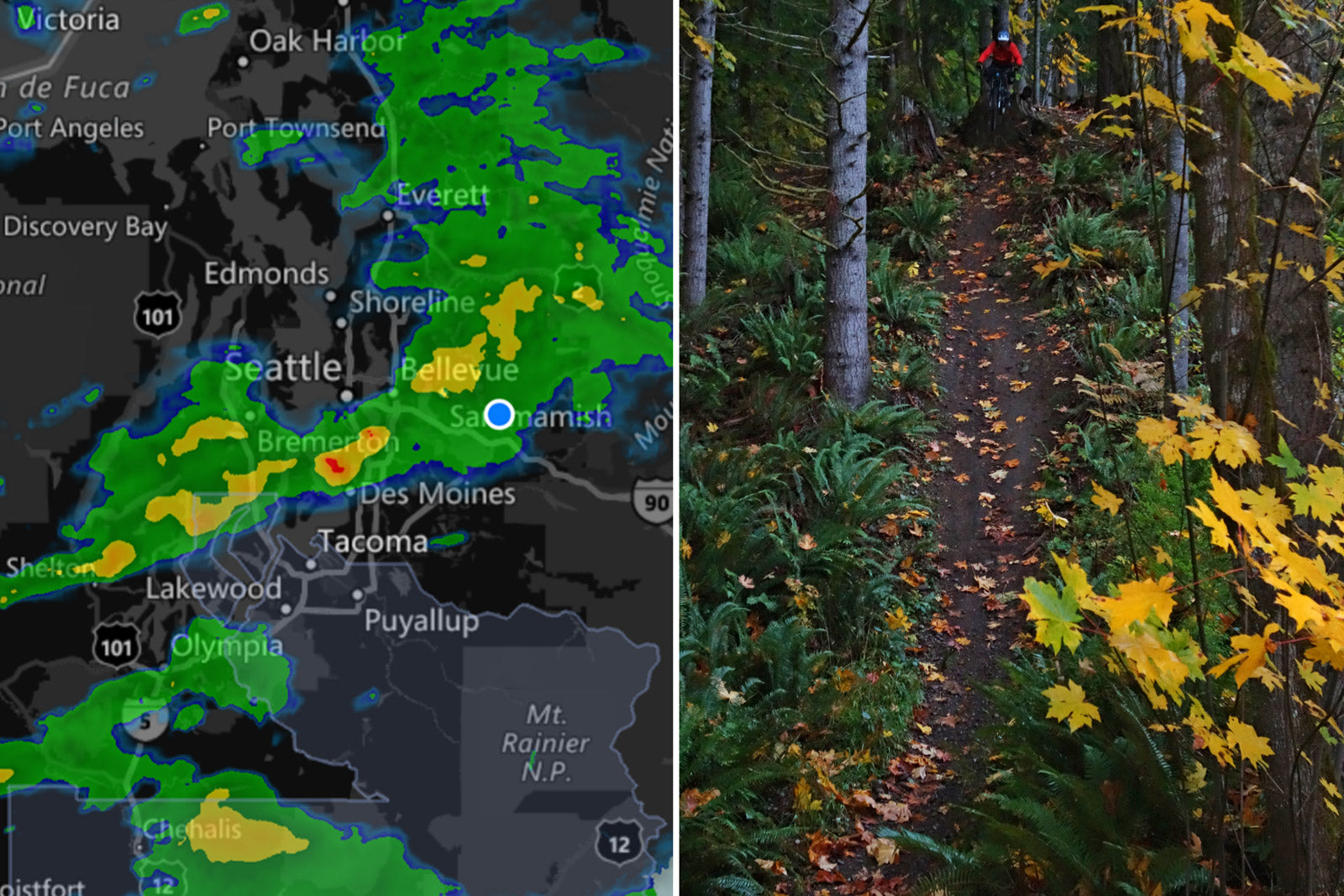 Weather radar and Tokul East - Last Frontier Trail - Stinky French Wh.... drop