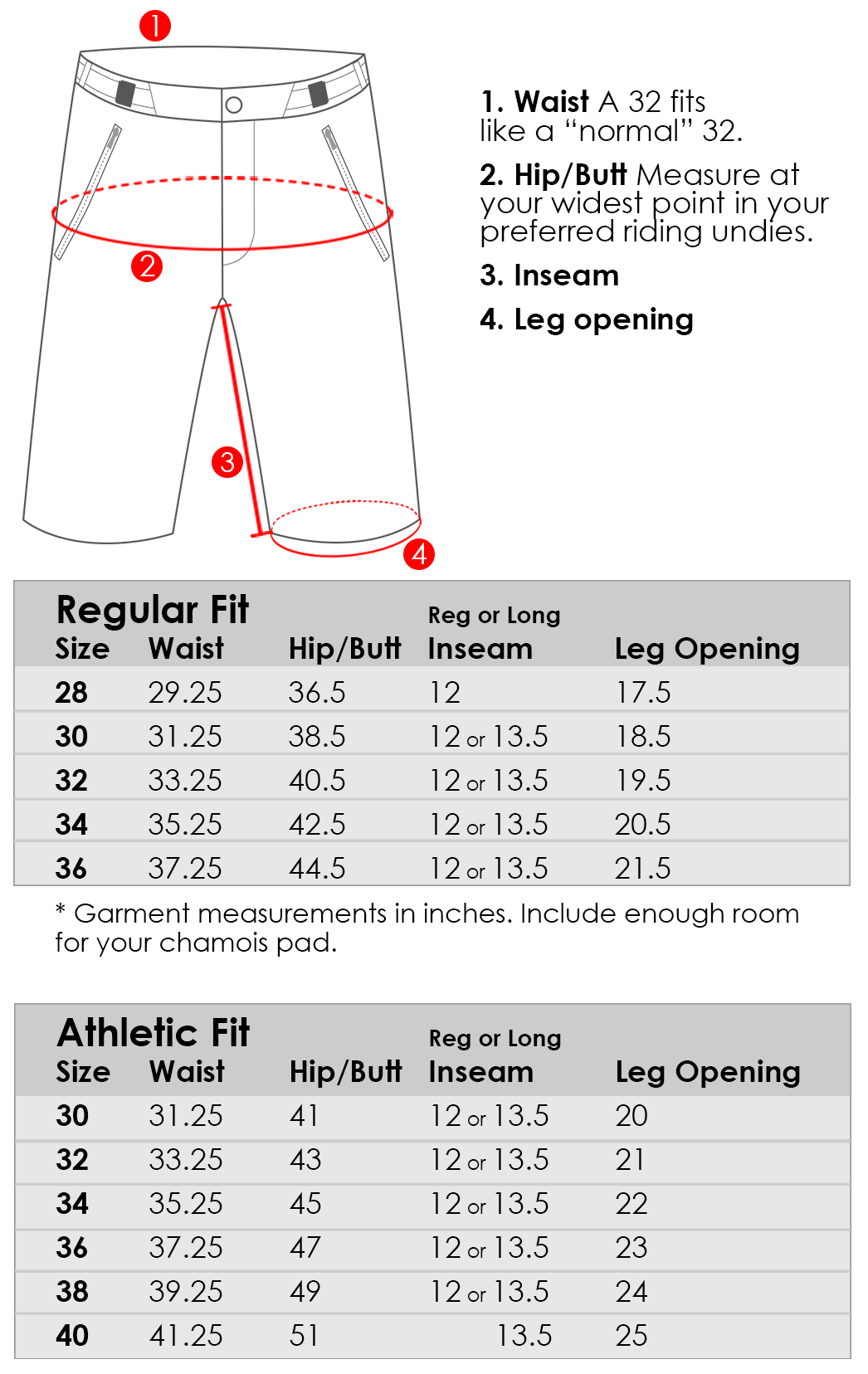 Abit Gear Mountain Shorts Size Guide