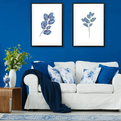 modern deep blue living room ideas wall art