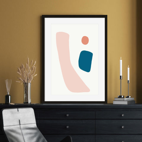mustard peach blush navy shapes abstract art for a modern workspace home decor