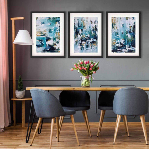 teal waves abstract art dining room statement gallery wall feature wall