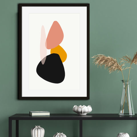 blush mustard black and white contemporary art print scandi design for dining room interiors