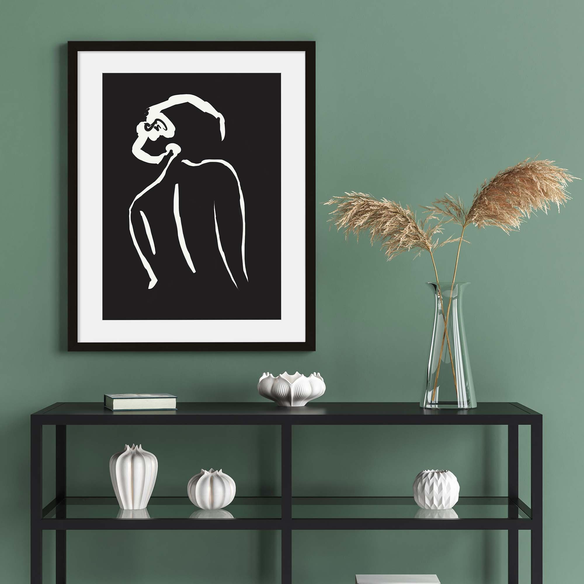 black and white wall art line art nude female drawing living room interiors