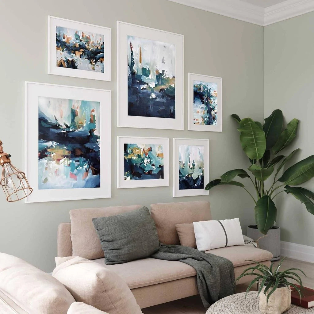blue landscape gallery wall art for living room