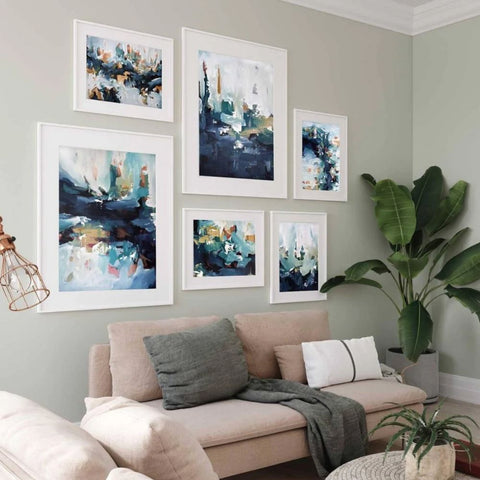 large abstract gallery wall framed set
