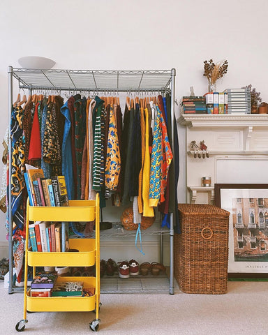 yellow book trolley clothes rail colourful relaxed interiors