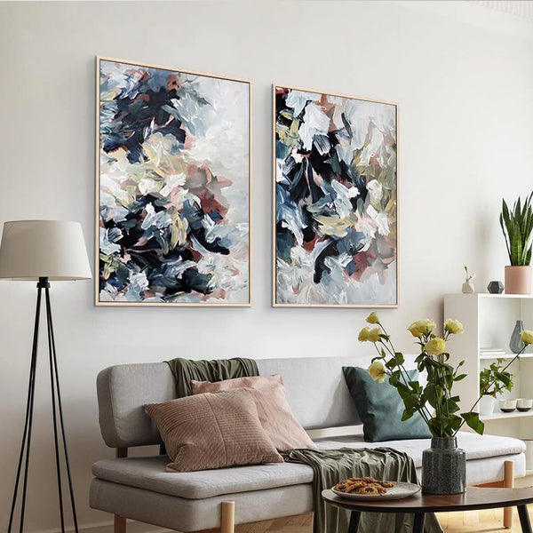 large abstract canvas set in living room