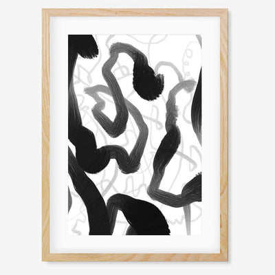 Black And White Brush Strokes Framed Art - Oak Frame - Abstract House