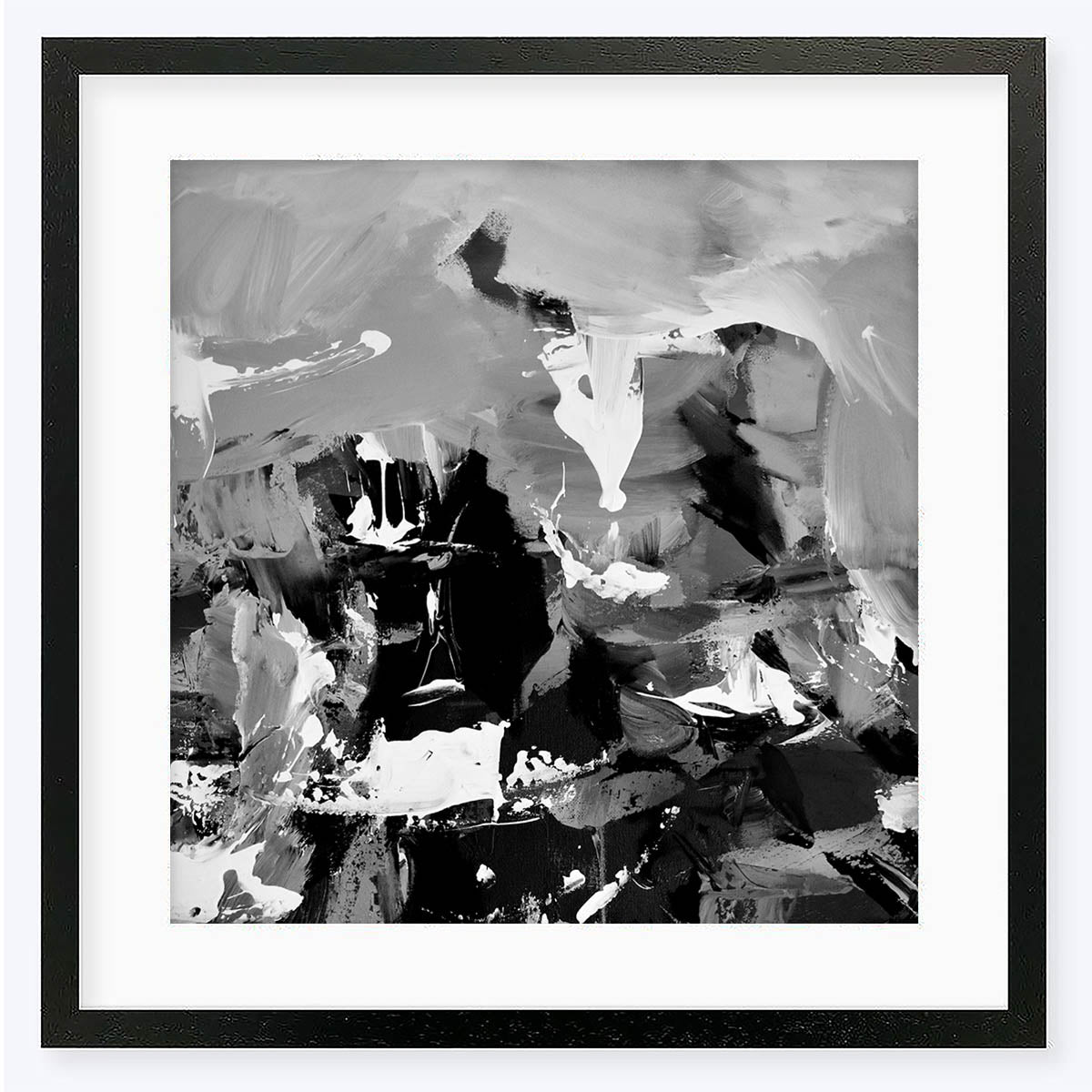 An abstract paint splatter frame in black and white Stock Photo