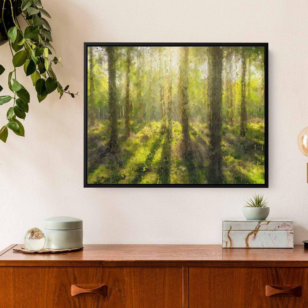 Sunrise Forest Landscape Painting Canvas Print – Abstract House