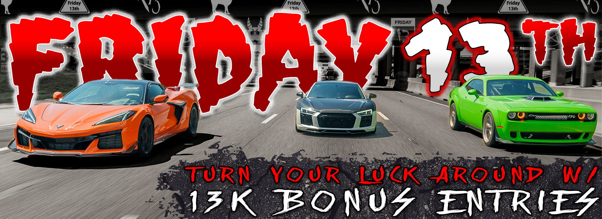 Promotion for a chance to win a Challenger, Corvette, and Cybertruck.