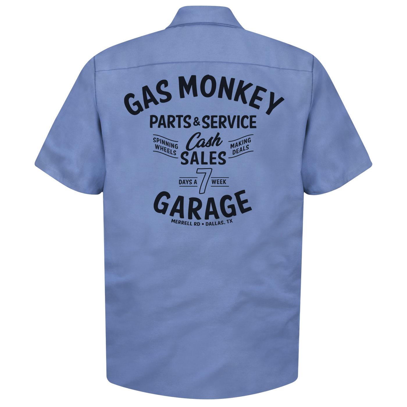 Archeoloog tank lettergreep Short Sleeve Work Shirt - Light Blue – Gas Monkey Garage