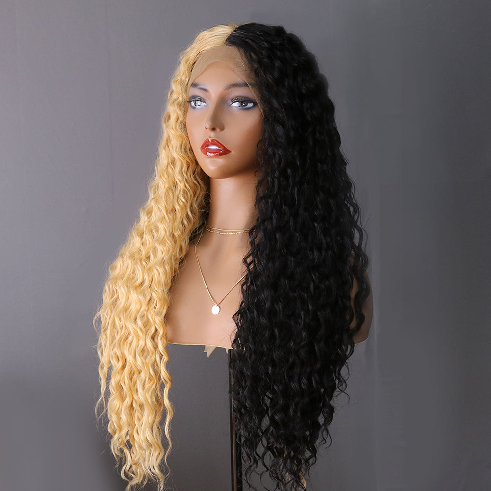 Colodo Women S Wig Hair Long Curly Cosplay Wigs Half Blonde And Dark B