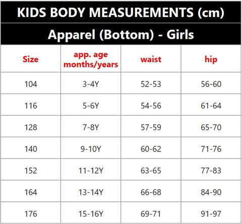 puma girls size chart