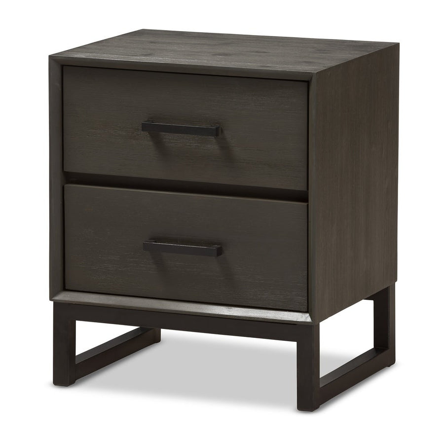 Rustic Grey Wood And Black Metal 2 Drawer Nightstand