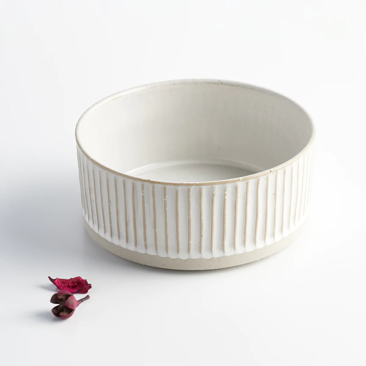 White Scalloped Ceramic Dog Water Bowl