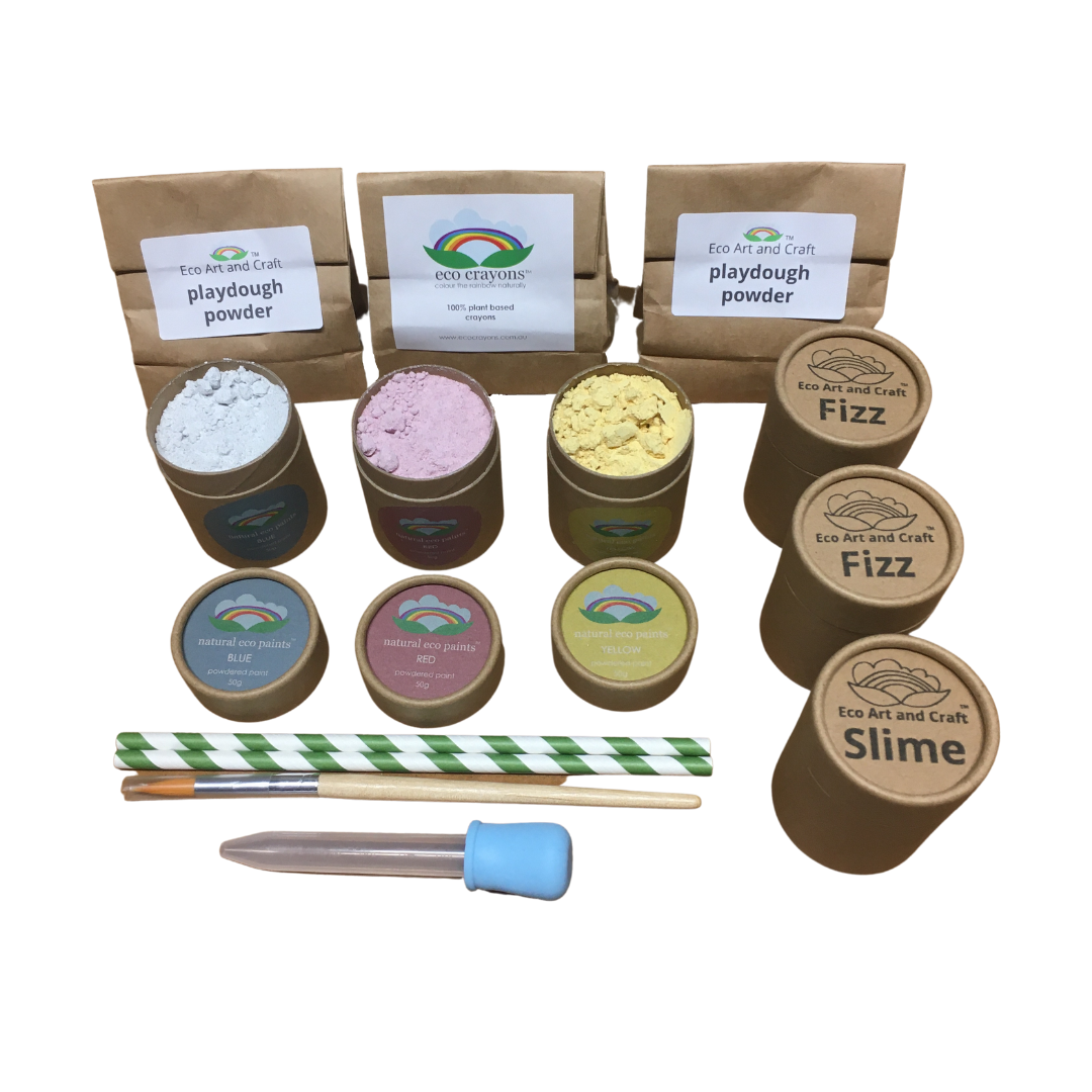 Eco Craft Kit: eco crayons, paints, slime, fizz, playdough and tools