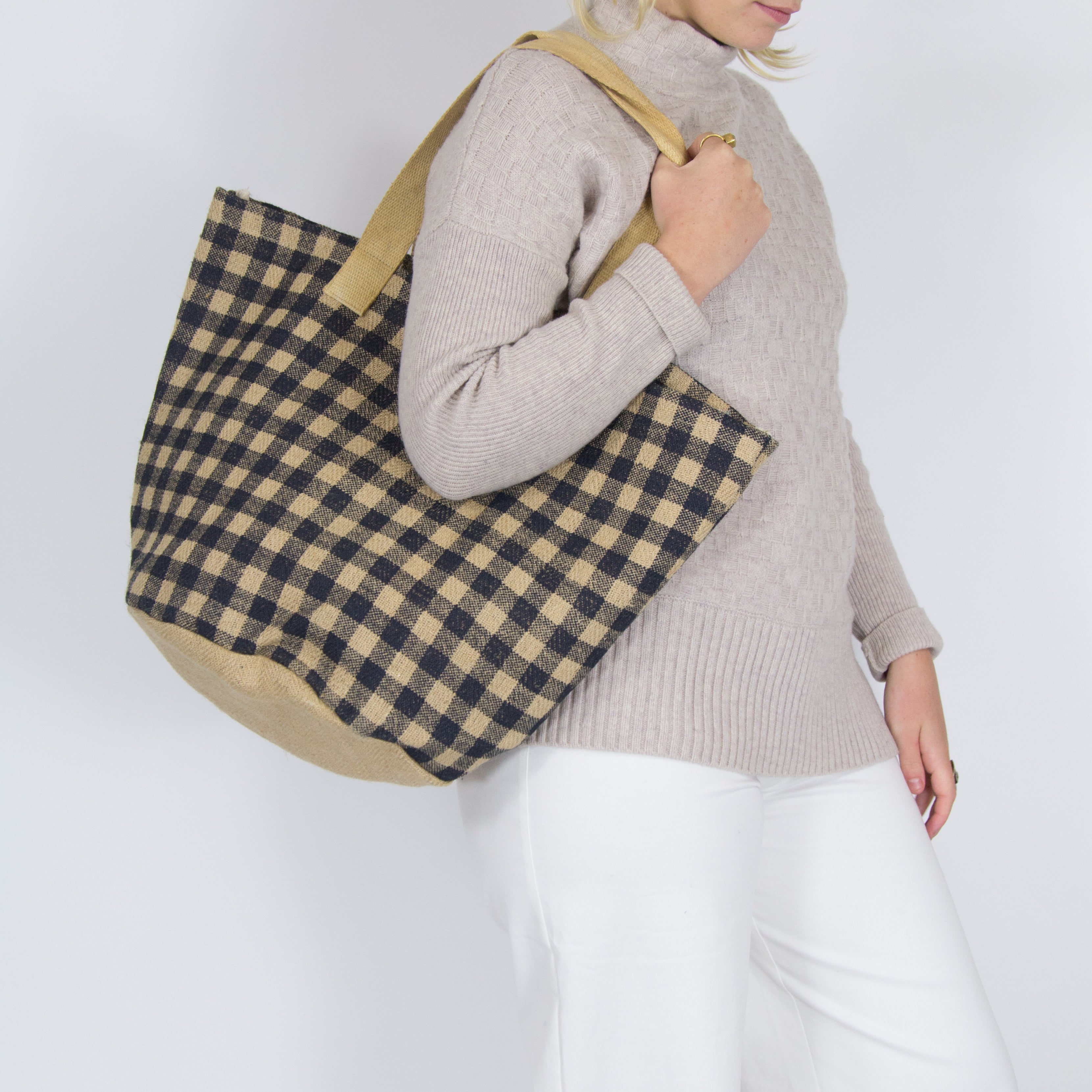 Gingham Jute Shopper