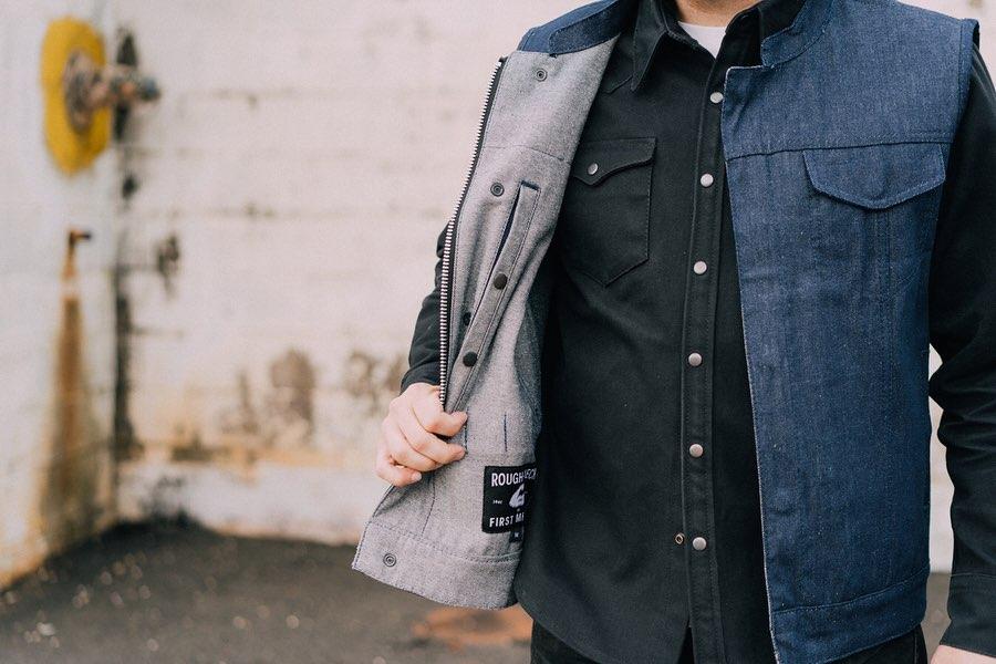 raw denim motorcycle vest